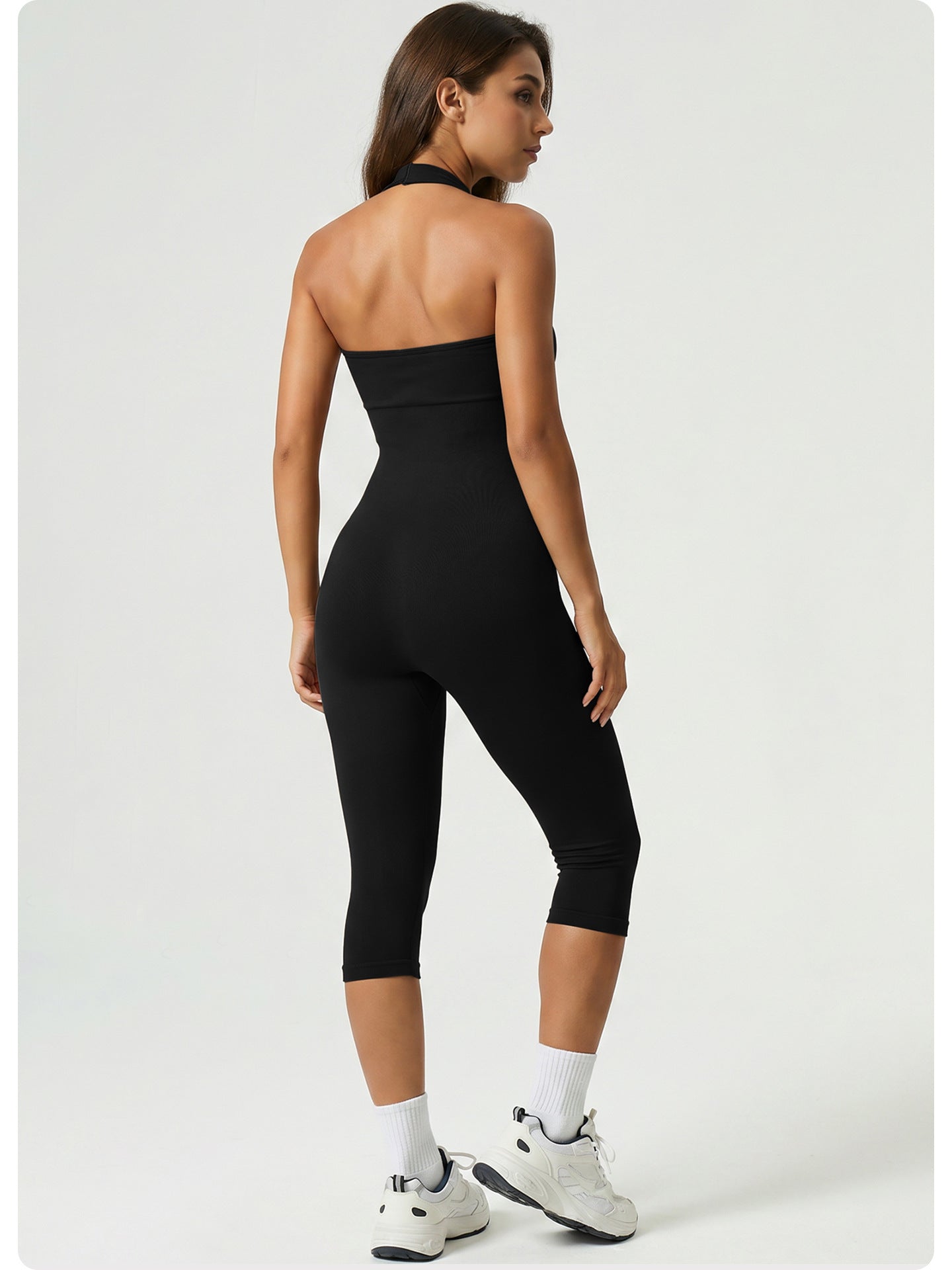 Halter Open Back Biker Short Unitard