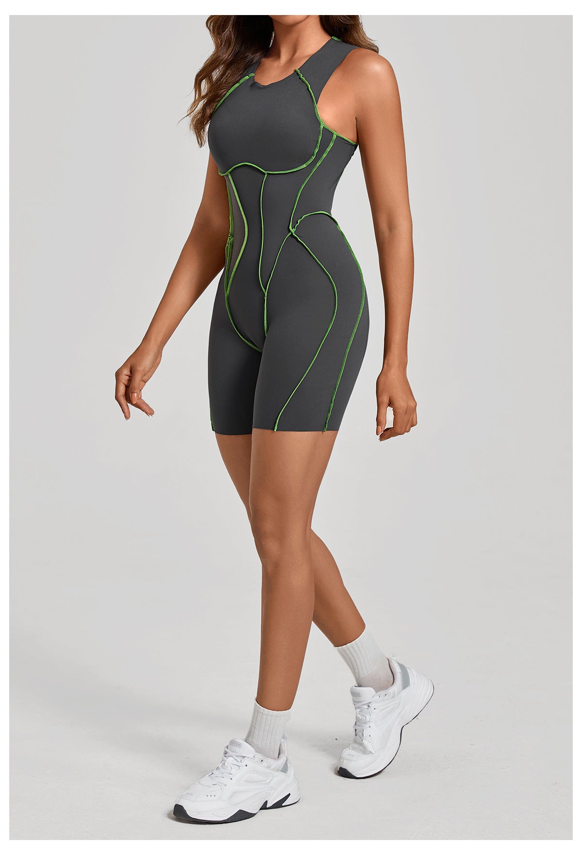 Lila Zen Contrast Seam Open-Back Sculpt Romper