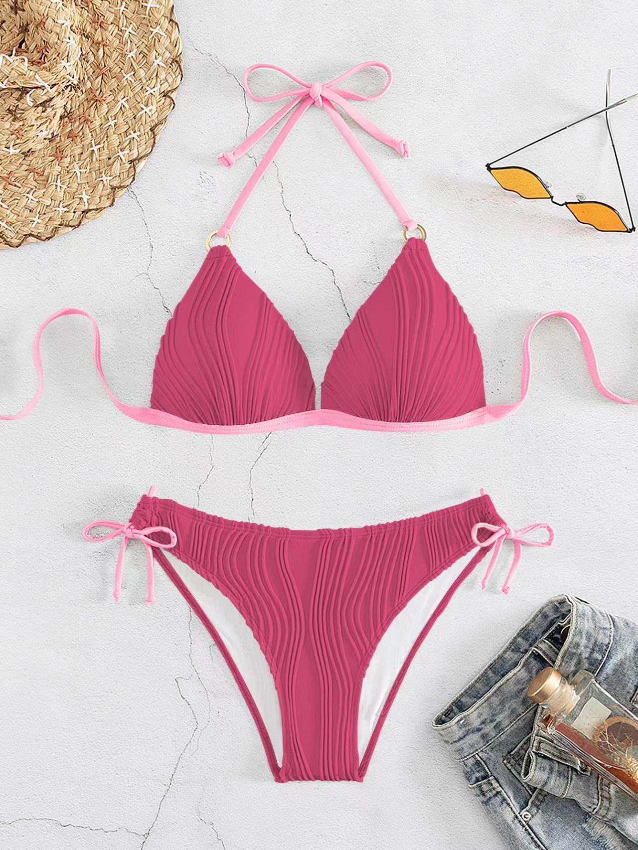 Ribbed Push-Up Halter Bikini Set