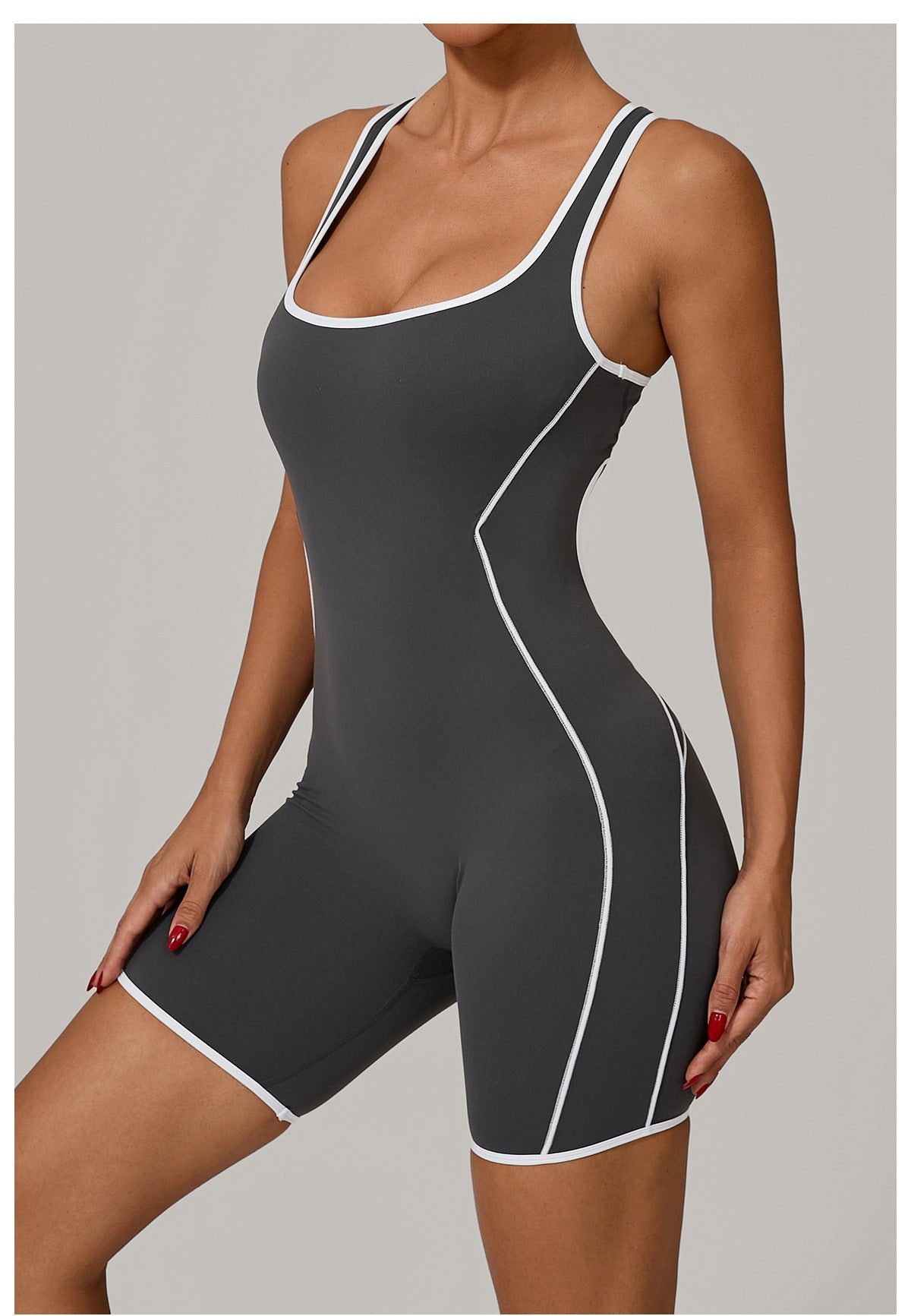 Lila Zen Contrast Trim Open Back Biker Short Romper