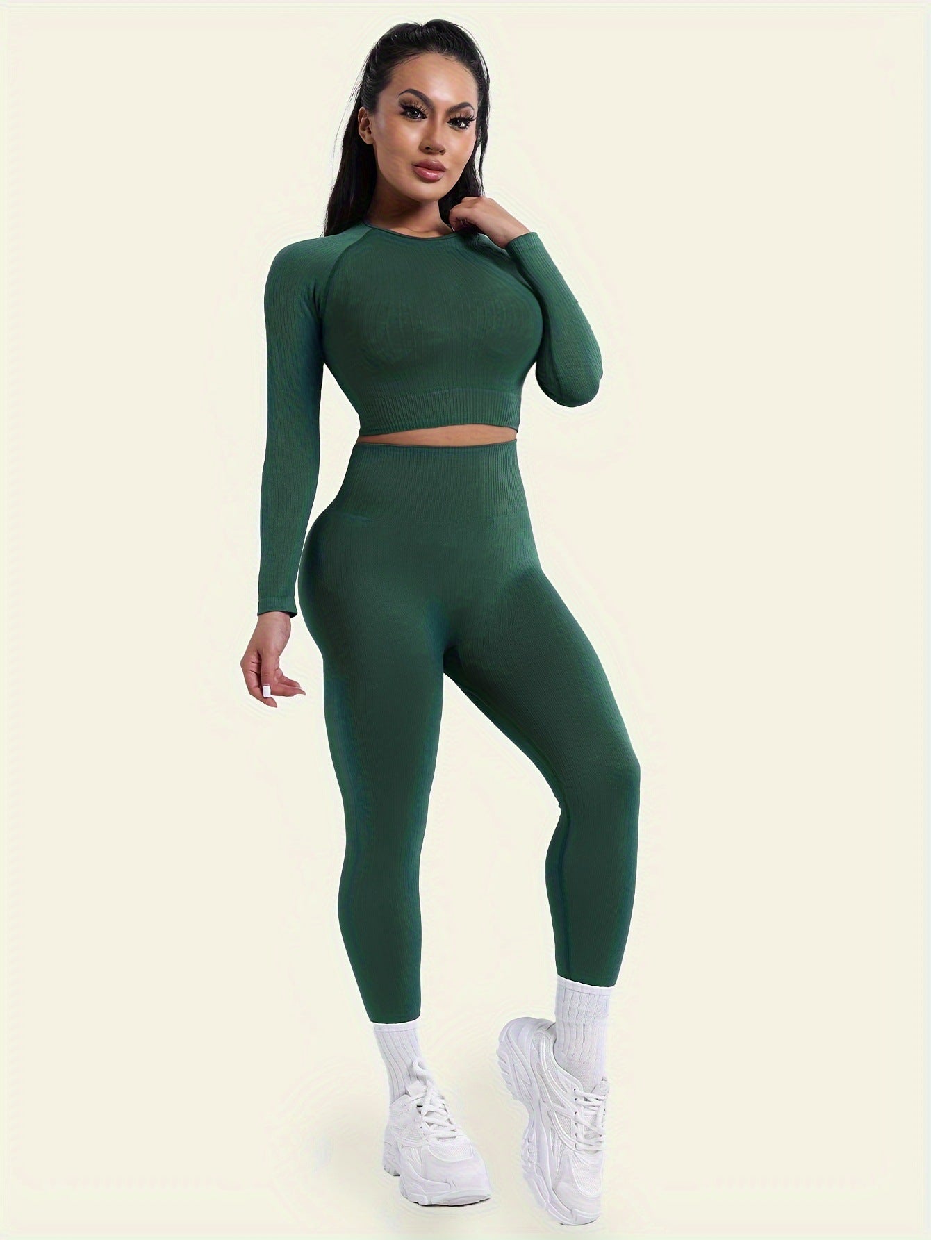 Lila Zen Seamless Gradient Contour Short Sleeve Crop Top & High-Waisted Leggings Set