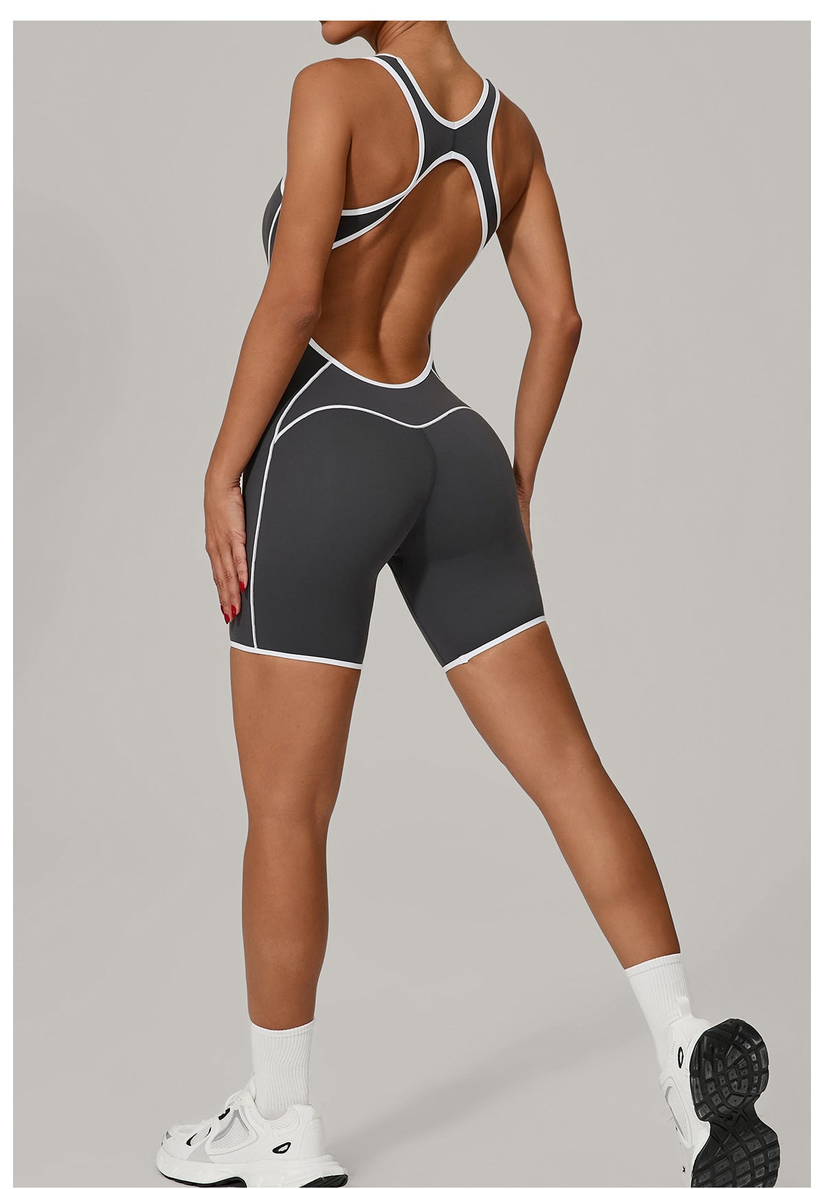 Lila Zen Contrast Trim Open Back Biker Short Romper