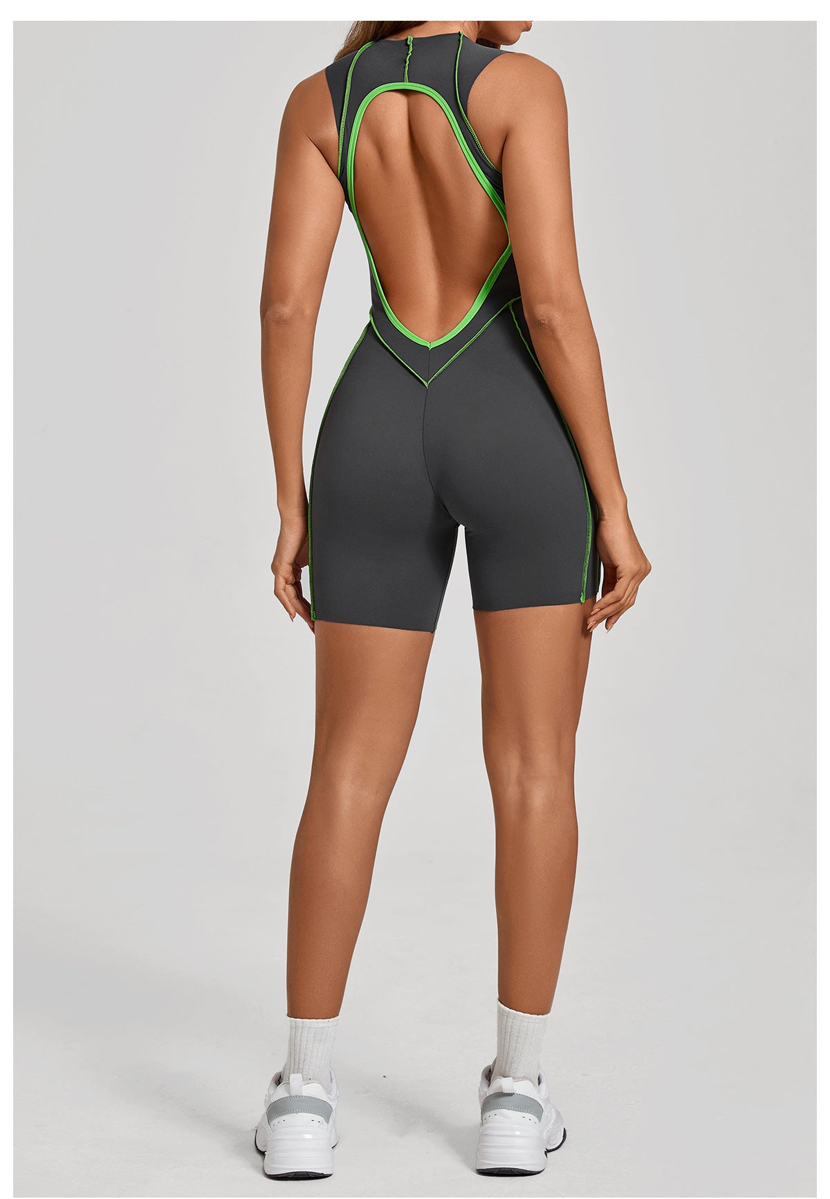 Lila Zen Contrast Seam Open-Back Sculpt Romper