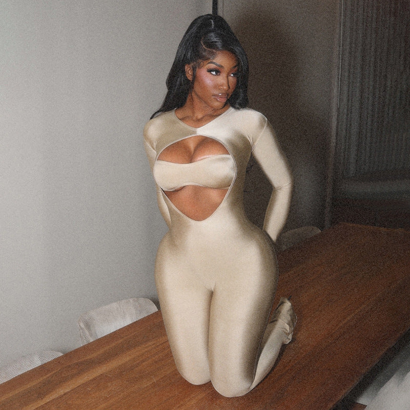 Long Sleeve Cutout Bodycon Jumpsuit