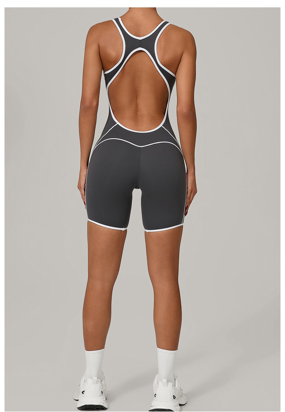 Lila Zen Contrast Trim Open Back Biker Short Romper