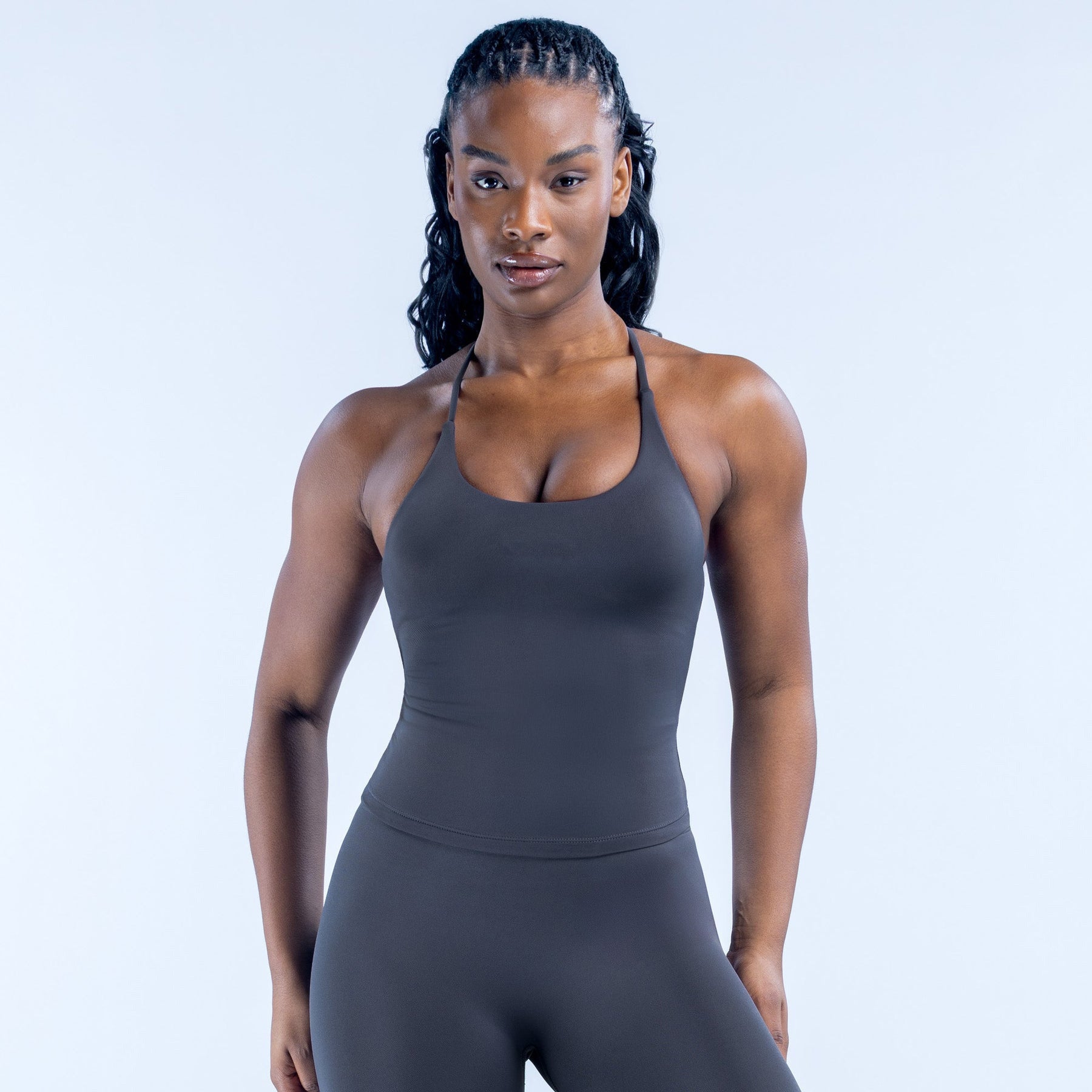 Lila Zen Halter Open-Back Sculpting Yoga Tank Top