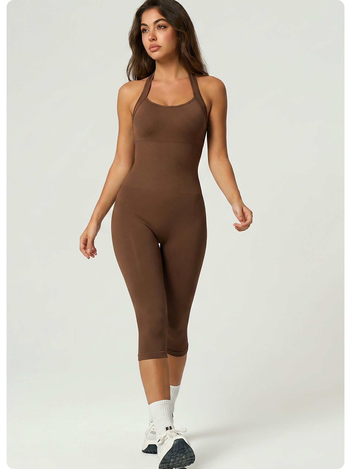 Halter Open Back Biker Short Unitard