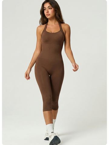 Halter Open Back Biker Short Unitard