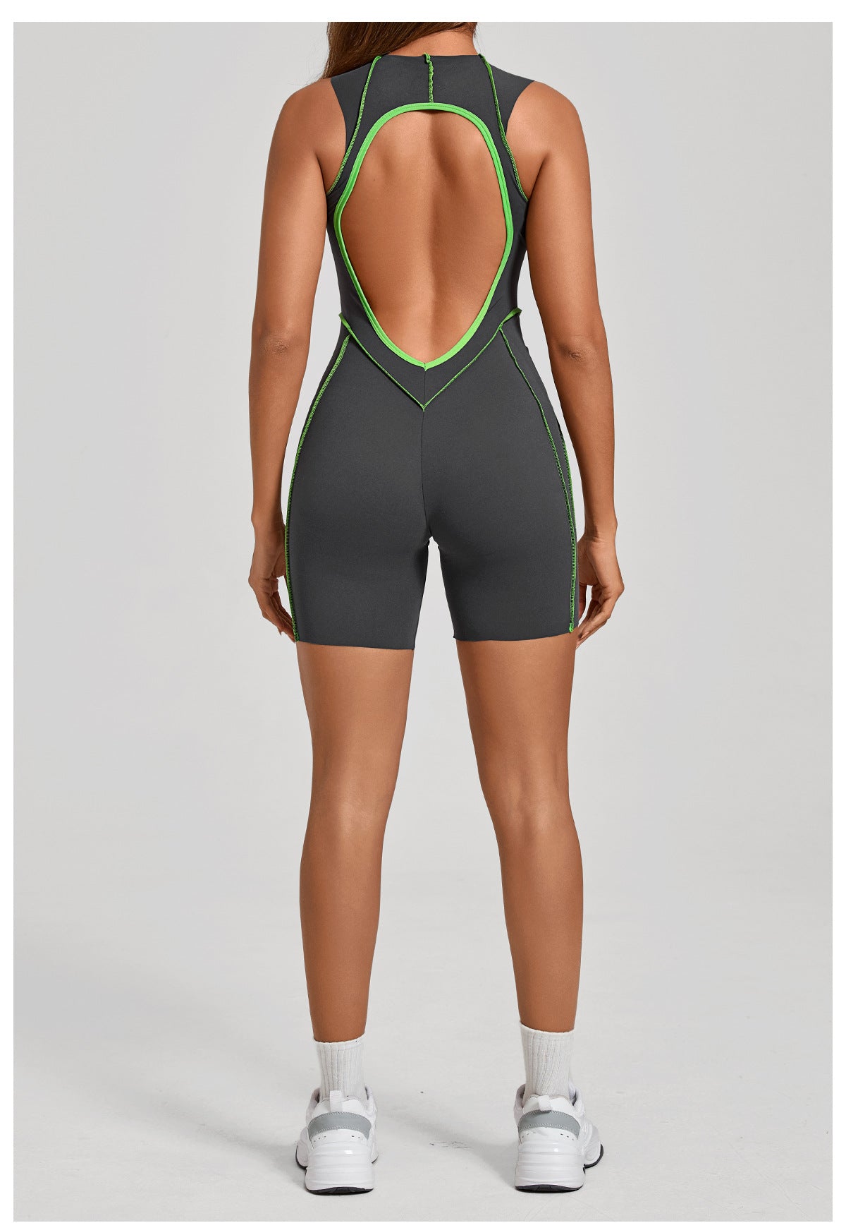 Lila Zen Contrast Seam Open-Back Sculpt Romper