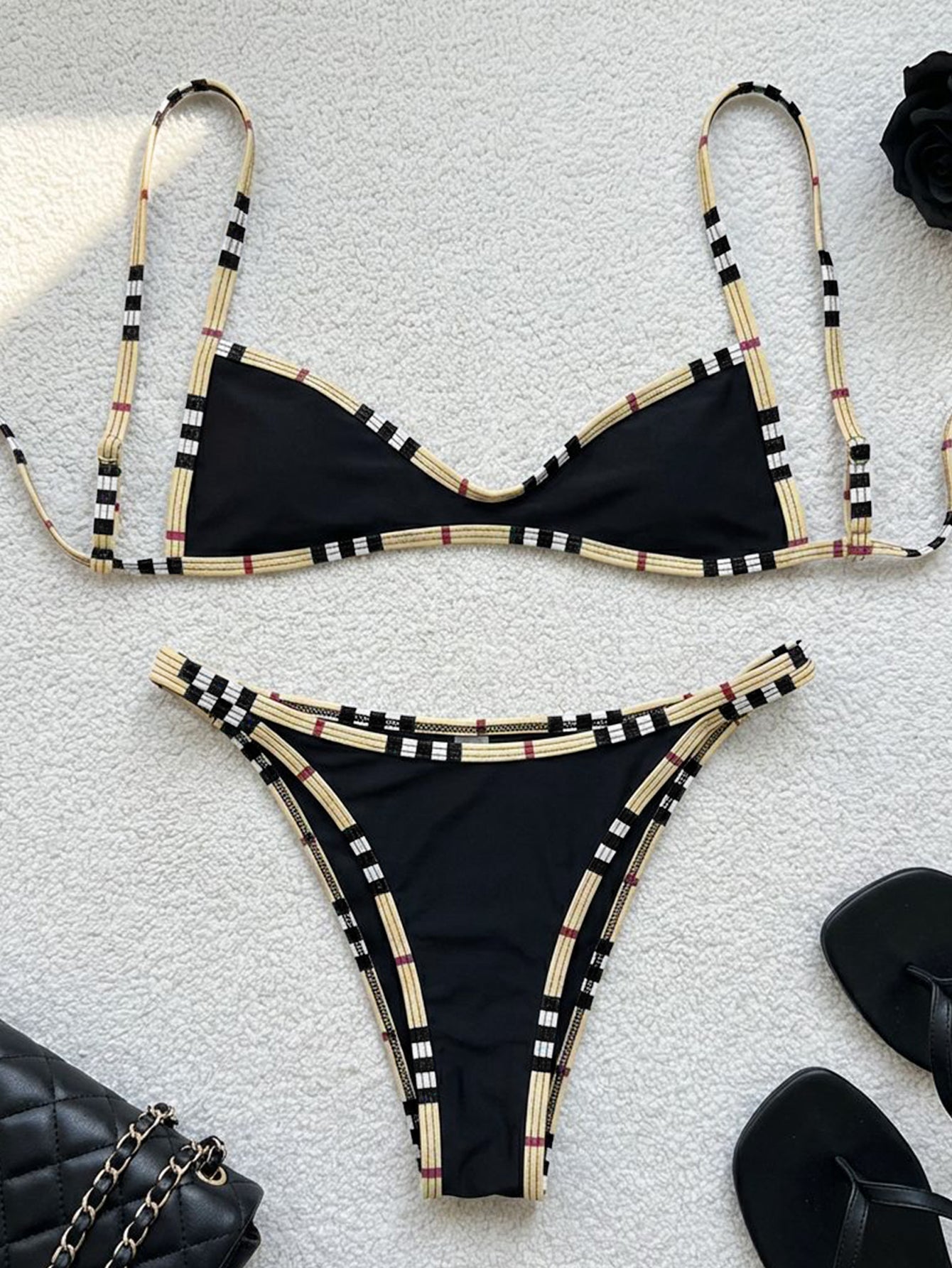 Lila Zen Vintage Print Scoop-Neck Double-Strap Bikini Set
