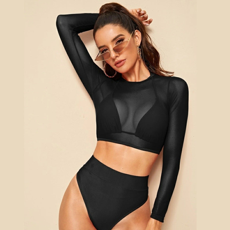 Eclipse Sheer-Mesh Long-Sleeve Bikini Set