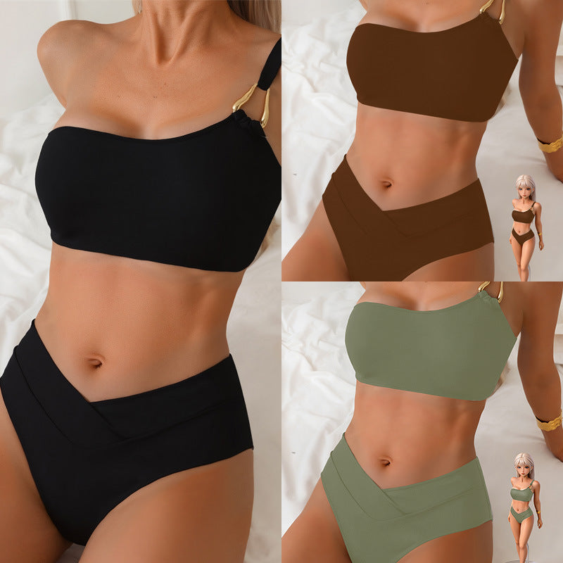 Lila Zen One-Shoulder Ring Detail Bikini Set
