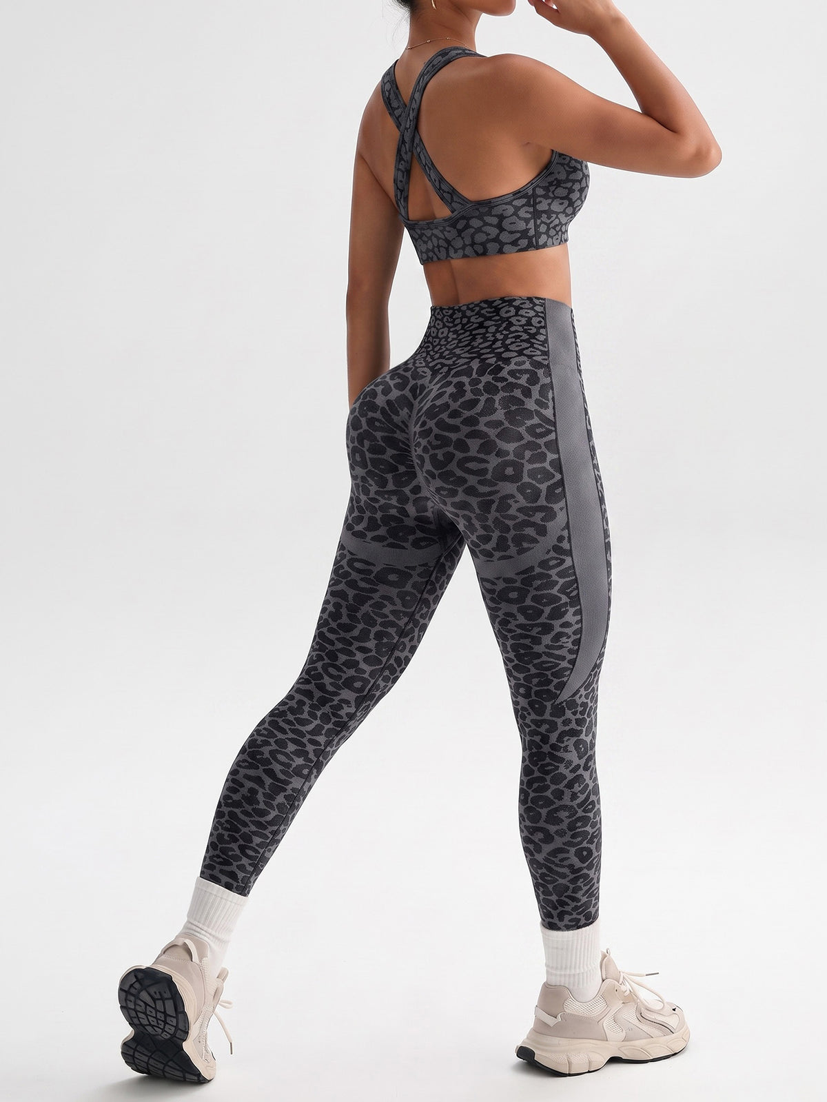 Leopard Print Twist-Front Crossback Bra & Scrunch Leggings Set