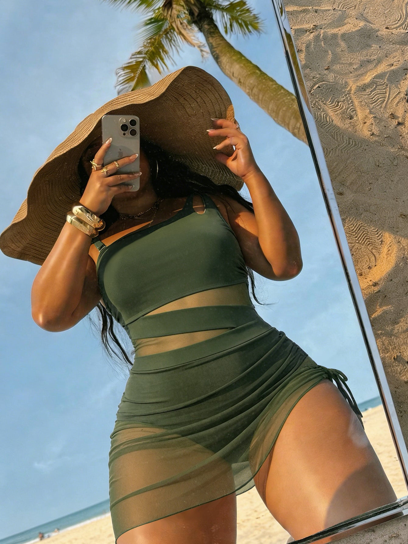 Lila Zen Cutout Mesh Ruched Swim Dress