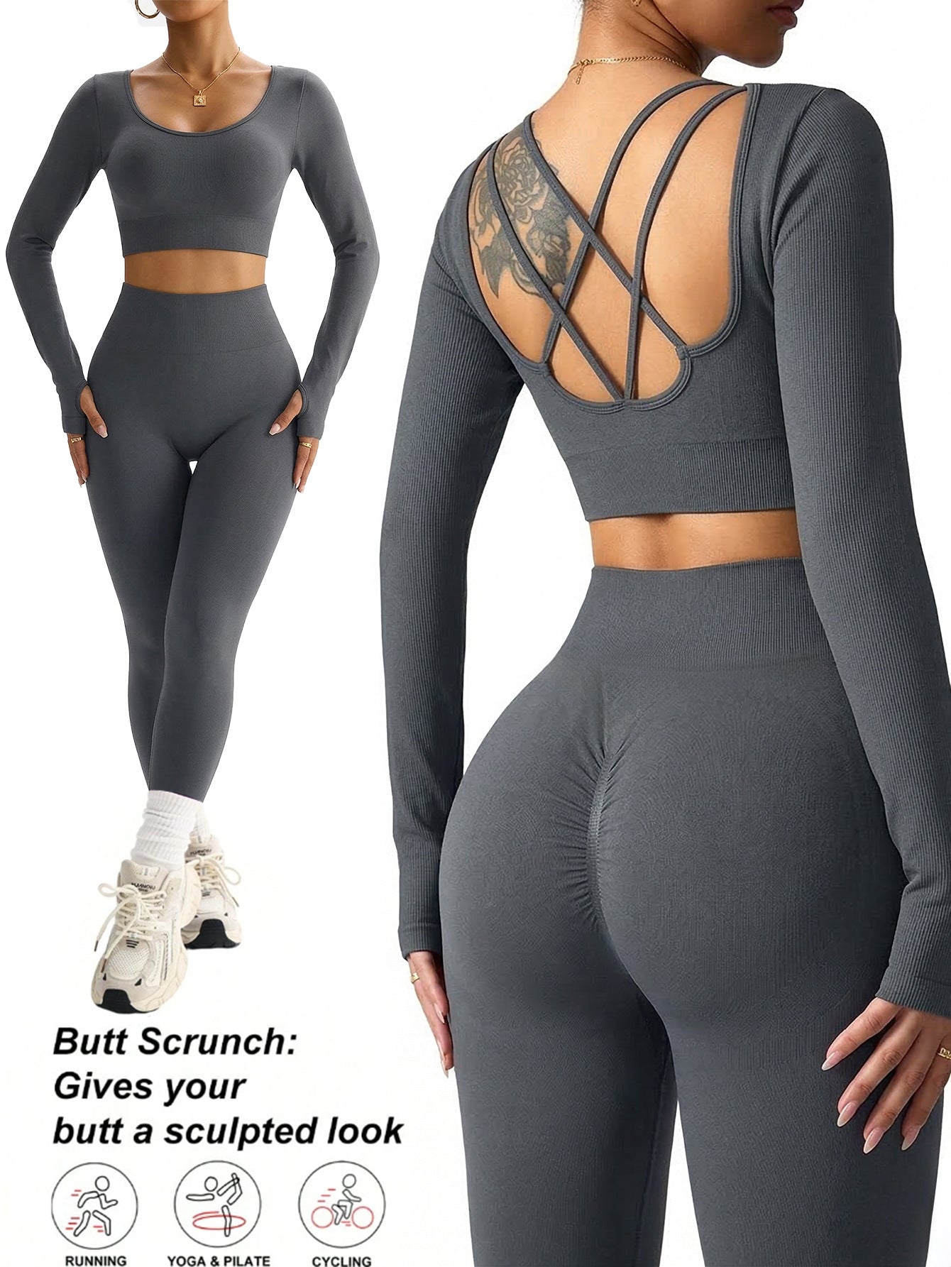Lila Zen Cross-Back Long Sleeve Sculpting Workout Set