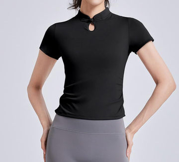 Lila Zen Chinese Style Button-Down Short-Sleeve Yoga Wear