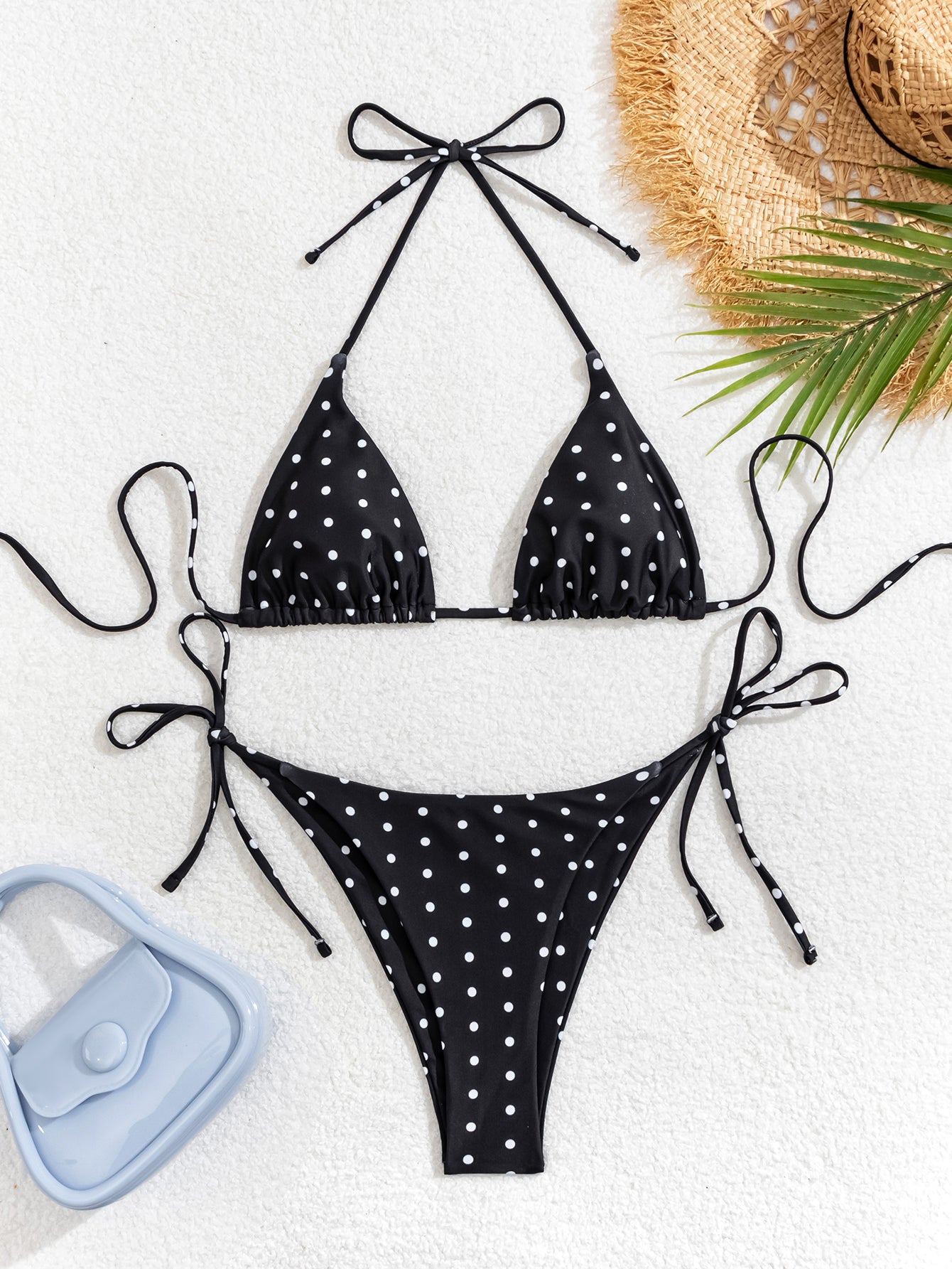 Lila Zen Retro Polka Dot Triangle String Bikini Set