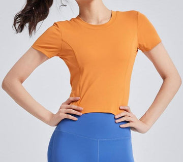 Lila Zen Drawstring Backless Ruffled Bra with Padded Chest Short-Sleeve Fitness Yoga Wear
