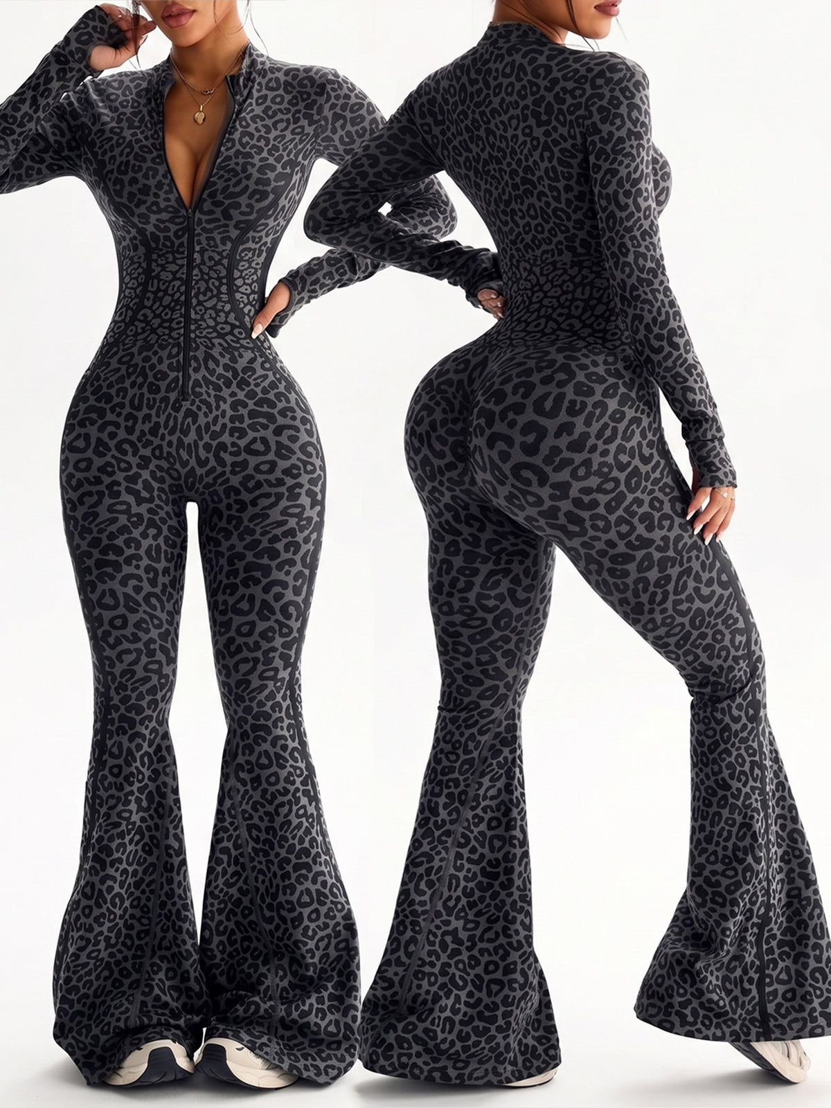 Leopard Print Sculpt Flare Jumpsuit