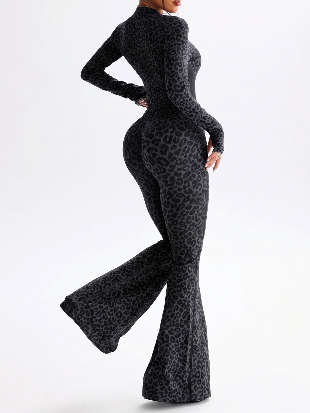 Leopard Print Sculpt Flare Jumpsuit