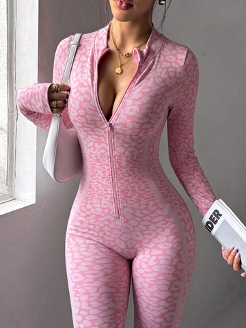 Leopard Print Sculpt Flare Jumpsuit