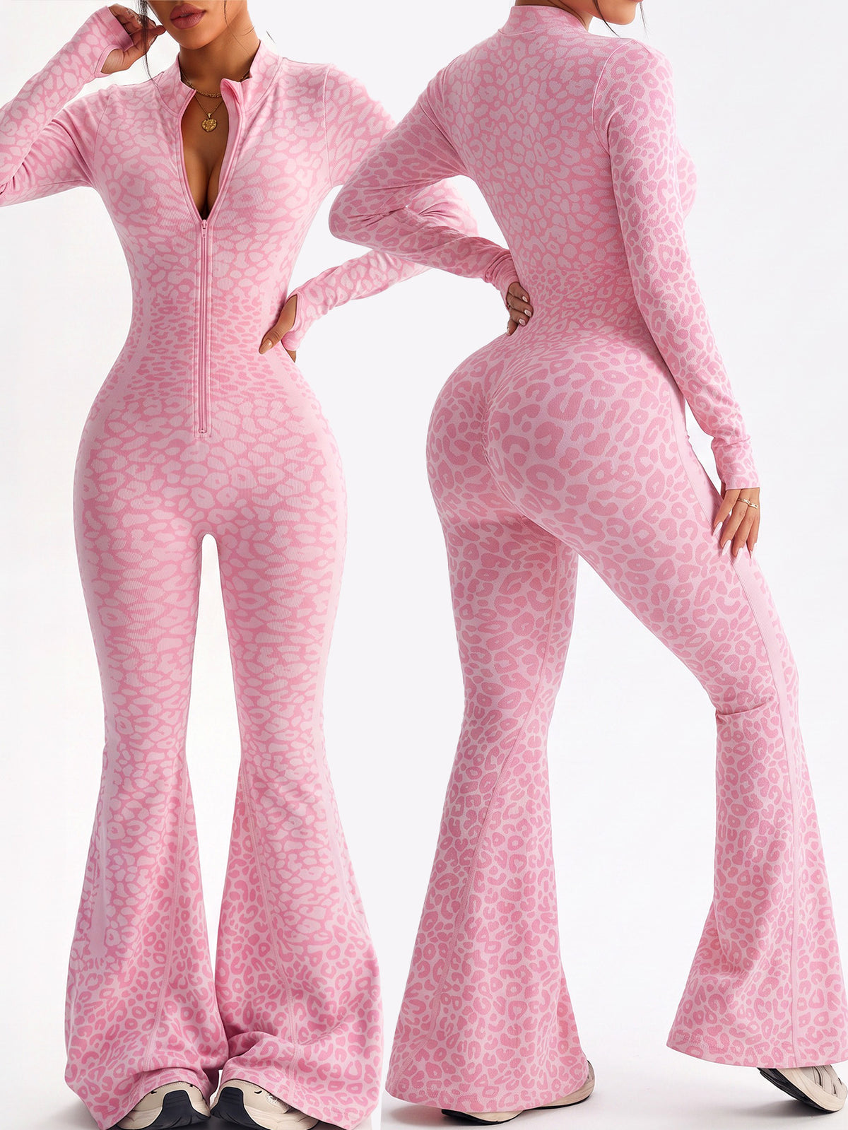 Leopard Print Sculpt Flare Jumpsuit