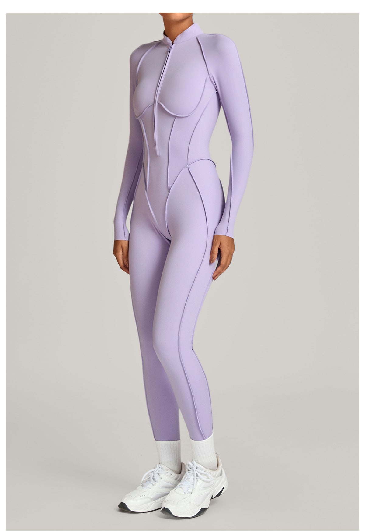 Lila Zen Half-Zip Contour Sculpt Long Sleeve Yoga Jumpsuit