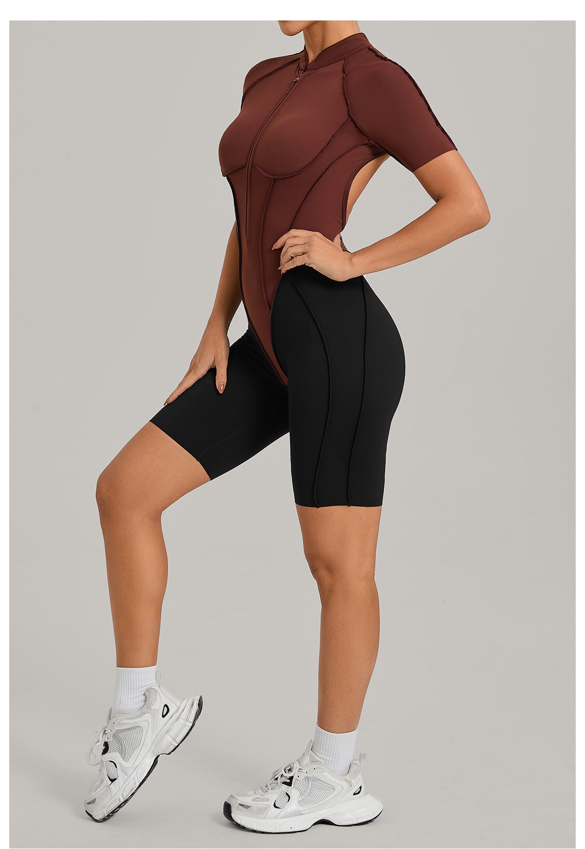 Lila Zen Half-Zip Open-Back Sculpt Romper