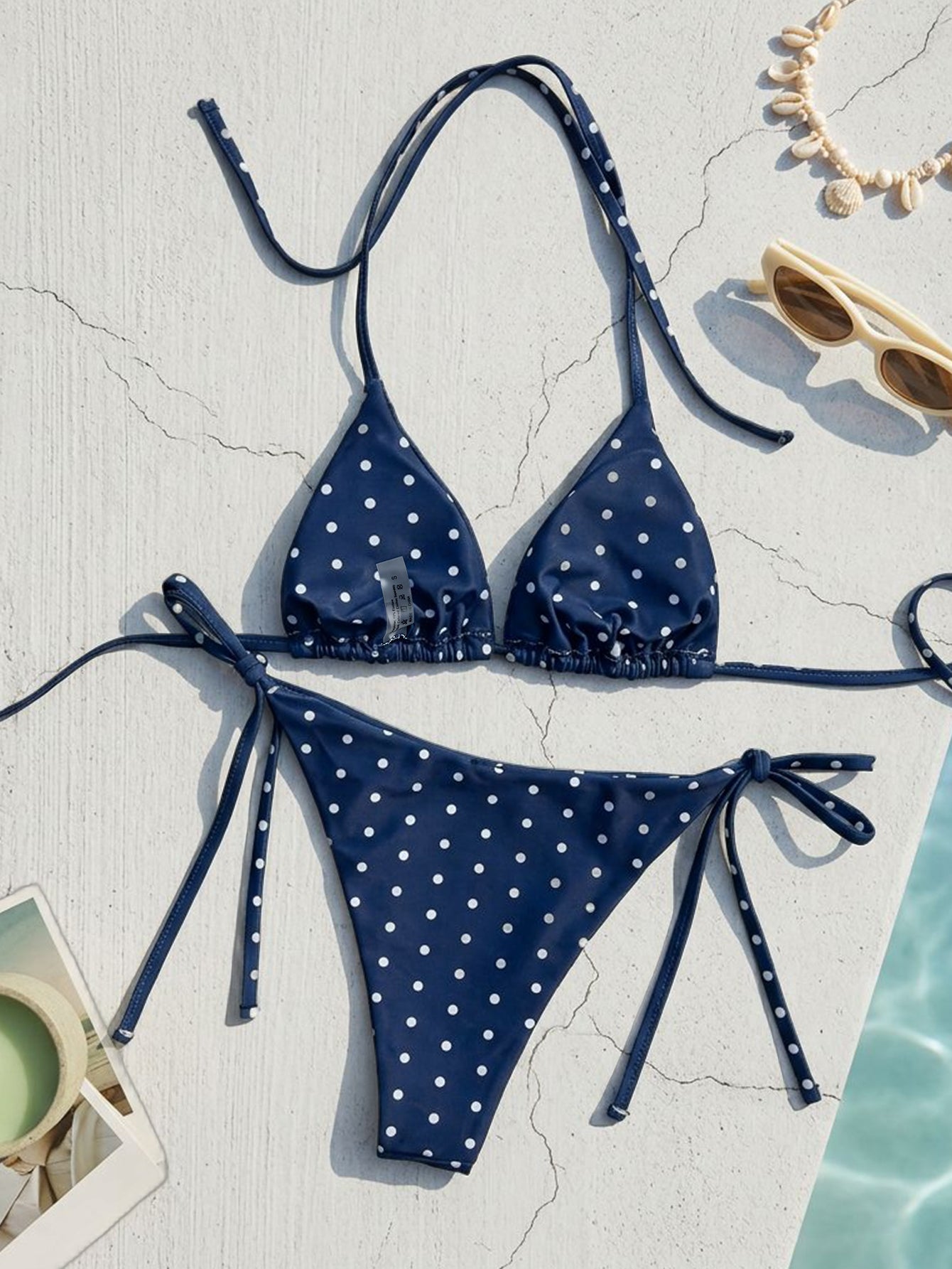 Lila Zen Retro Polka Dot Triangle String Bikini Set