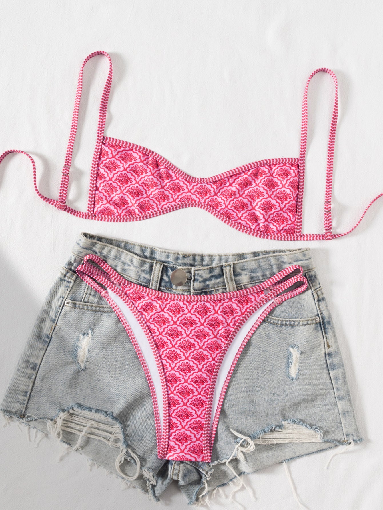 Lila Zen Vintage Print Scoop-Neck Double-Strap Bikini Set