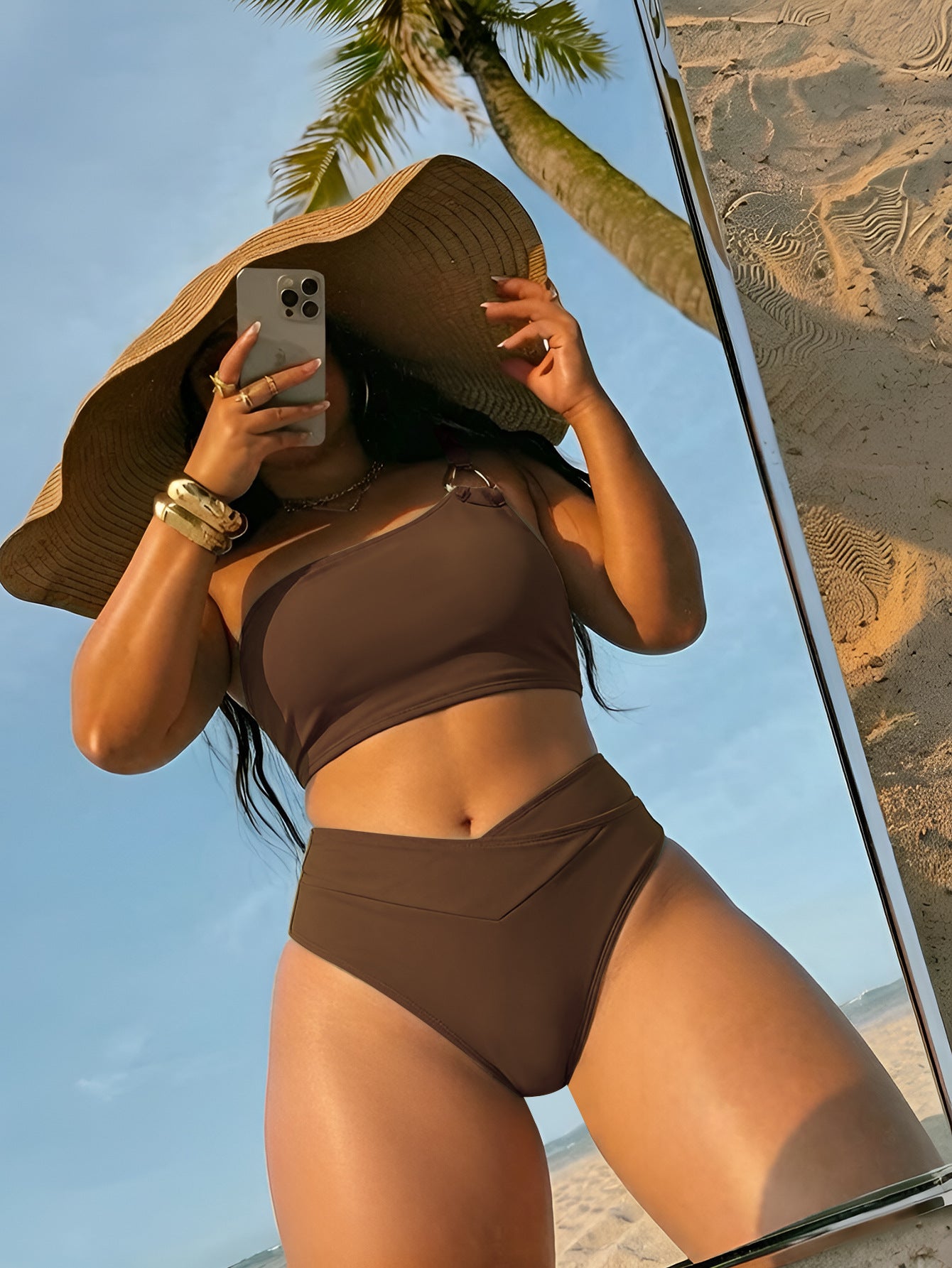 Lila Zen One-Shoulder Ring Detail Bikini Set