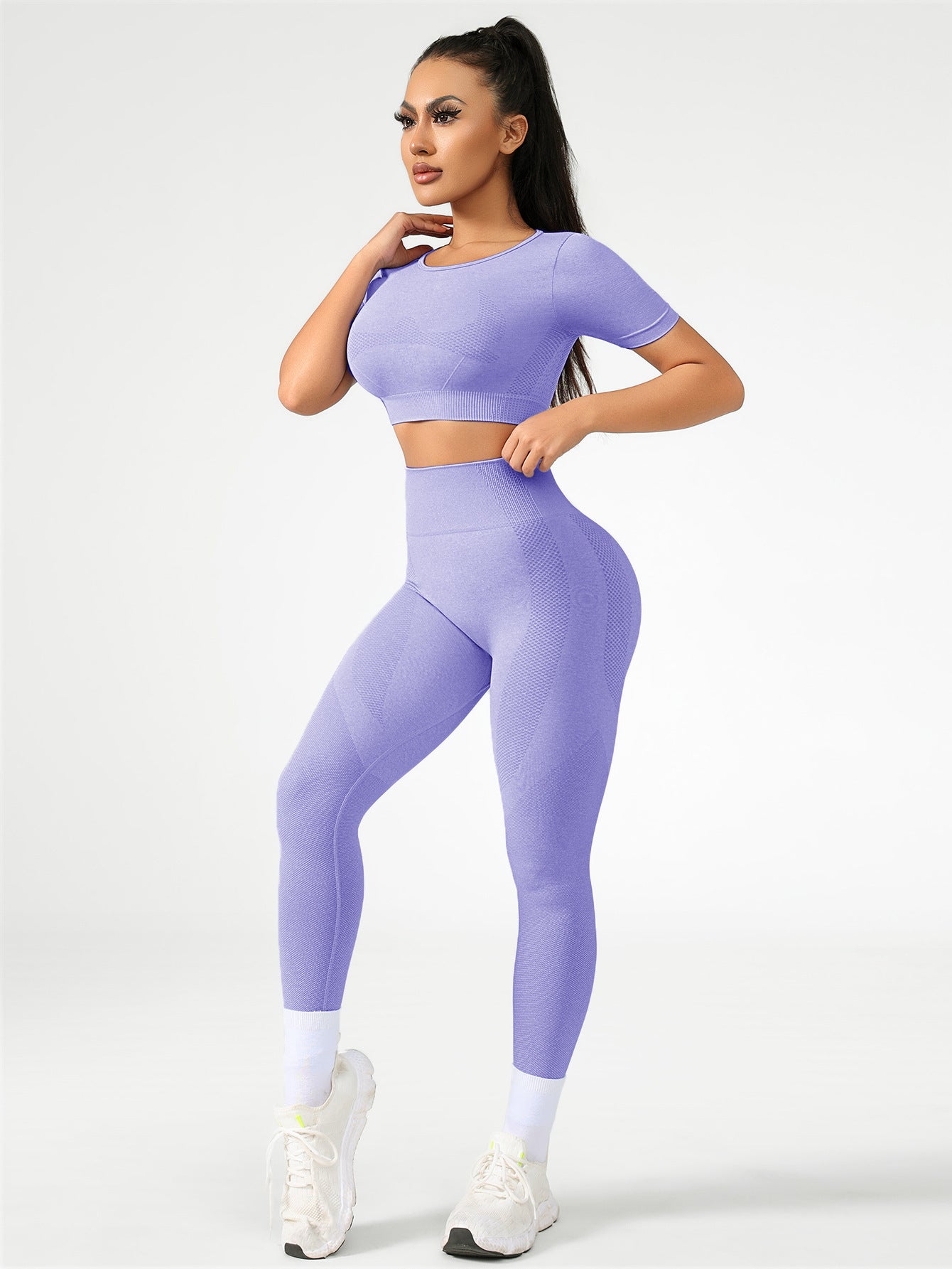 Lila Zen Seamless Gradient Contour Short Sleeve Crop Top & High-Waisted Leggings Set