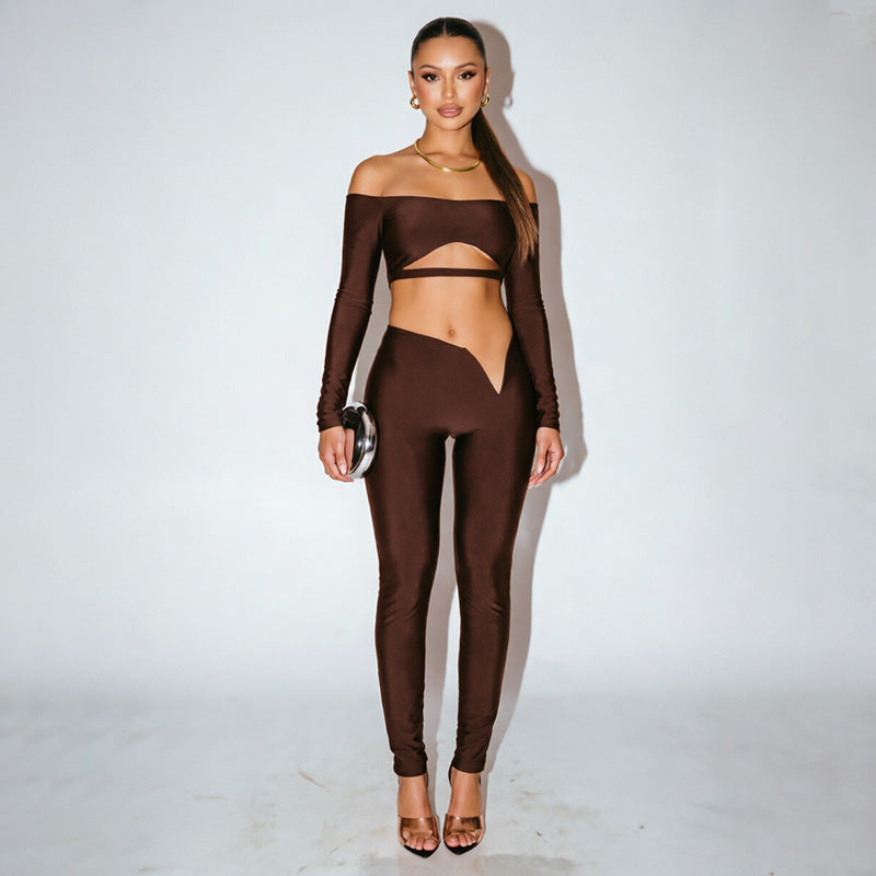 Off-Shoulder Cutout Crop Top & V-Waist Pants Set