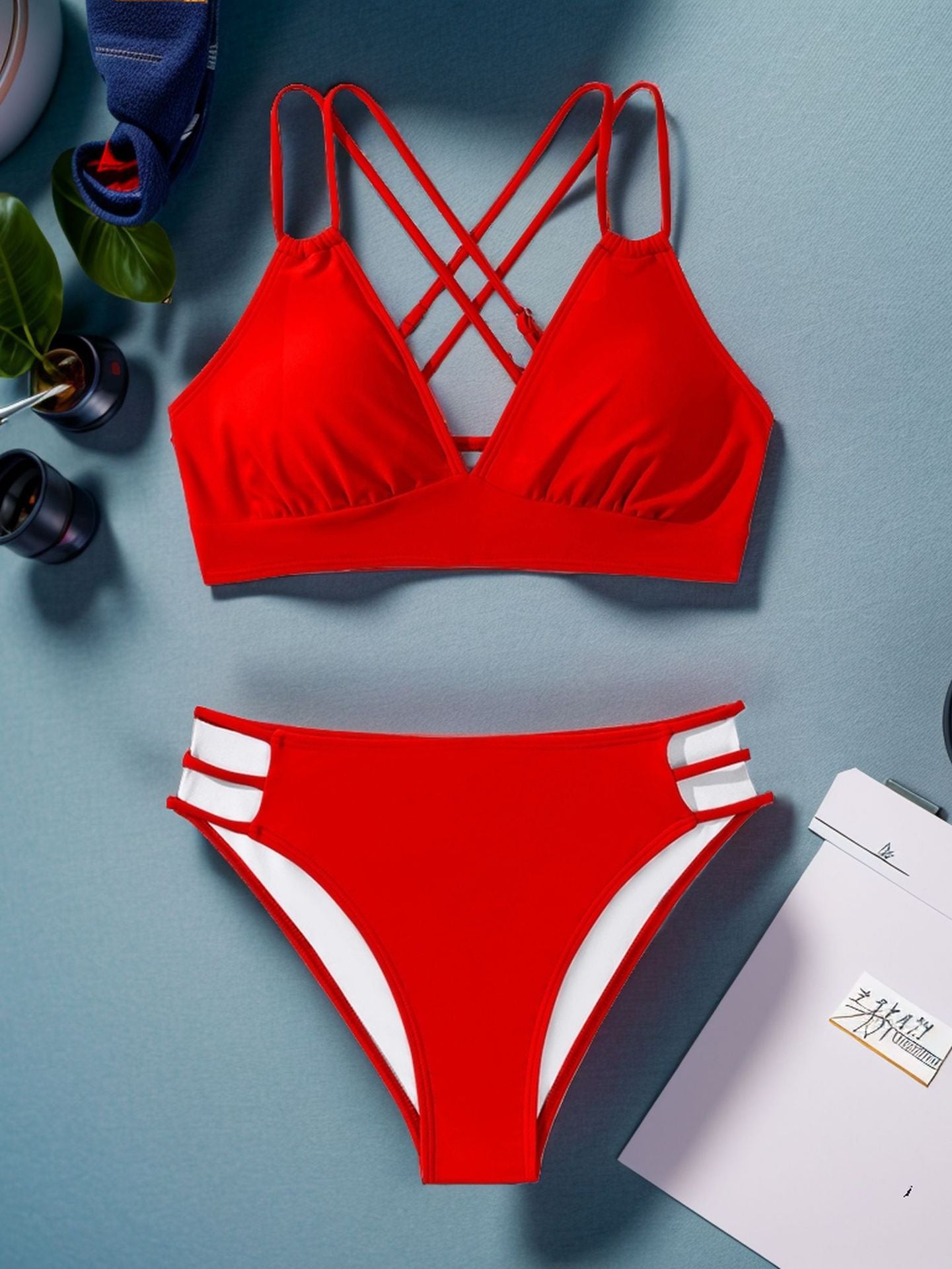 Strappy Crossback High-Waist Bikini Set