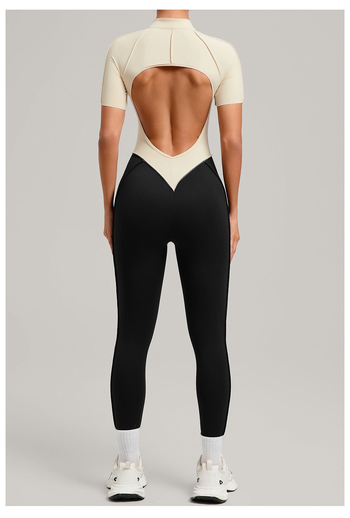 Lila Zen Zip Front Colorblock Backless Active Jumpsuit