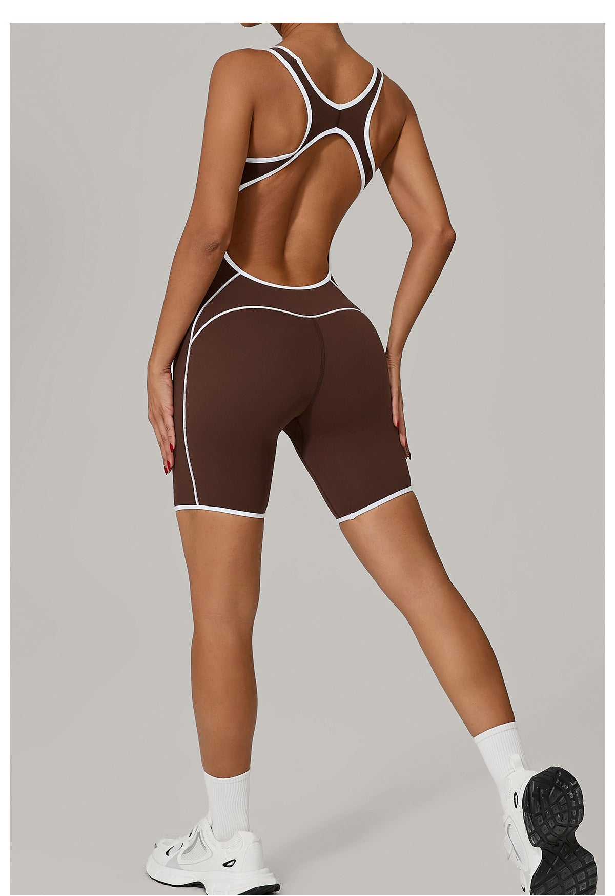 Lila Zen Contrast Trim Open Back Biker Short Romper