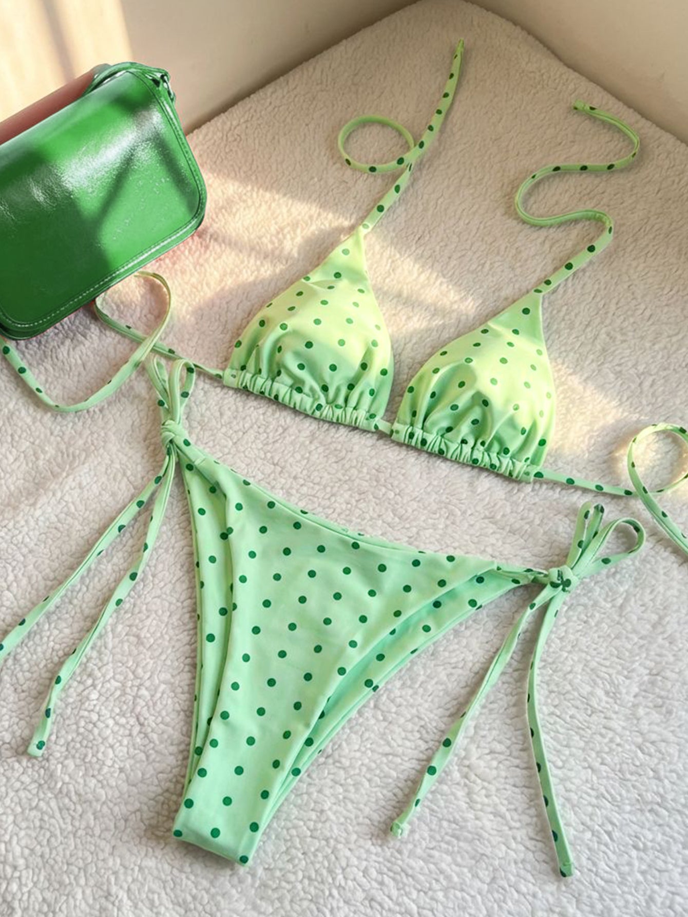 Lila Zen Retro Polka Dot Triangle String Bikini Set