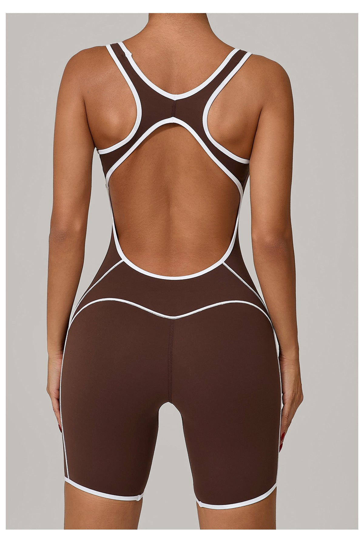 Lila Zen Contrast Trim Open Back Biker Short Romper