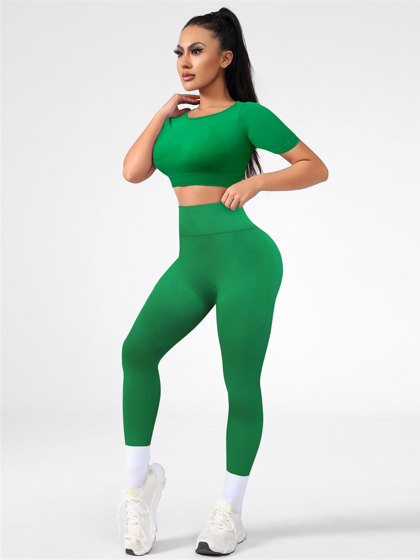 Lila Zen Seamless Gradient Contour Short Sleeve Crop Top & High-Waisted Leggings Set