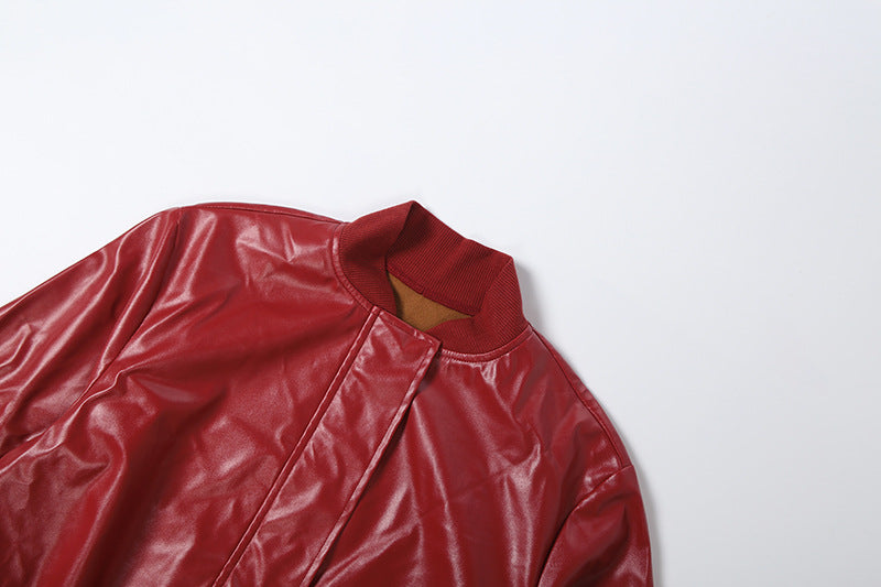 Faux Leather Zip Bomber & Bermuda Shorts Set