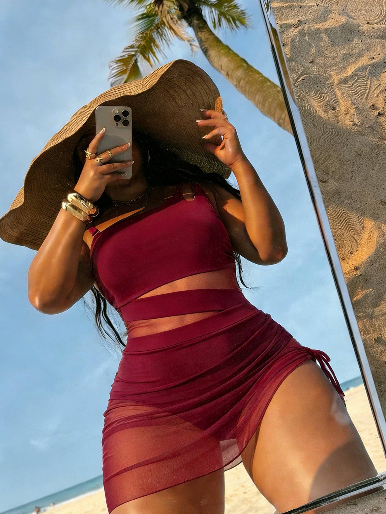 Lila Zen Cutout Mesh Ruched Swim Dress