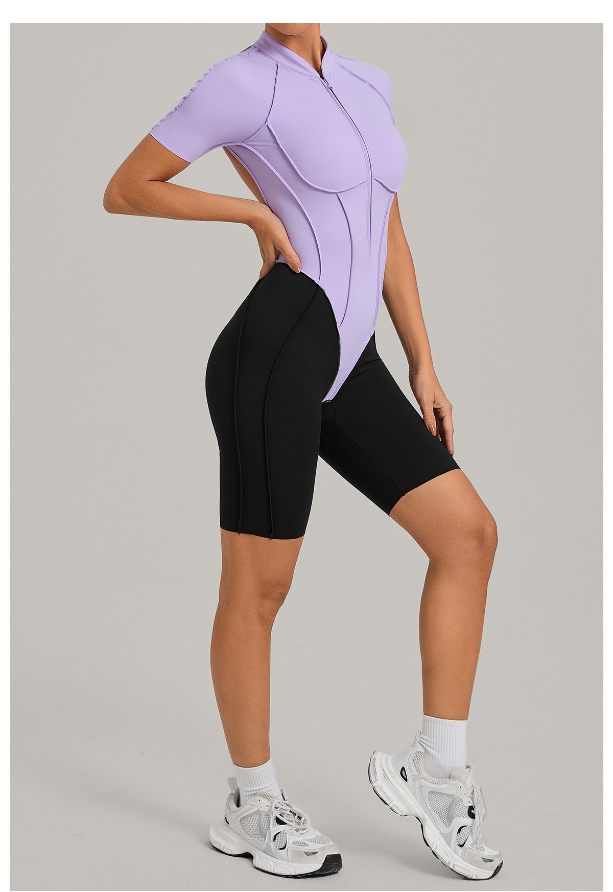 Lila Zen Half-Zip Open-Back Sculpt Romper