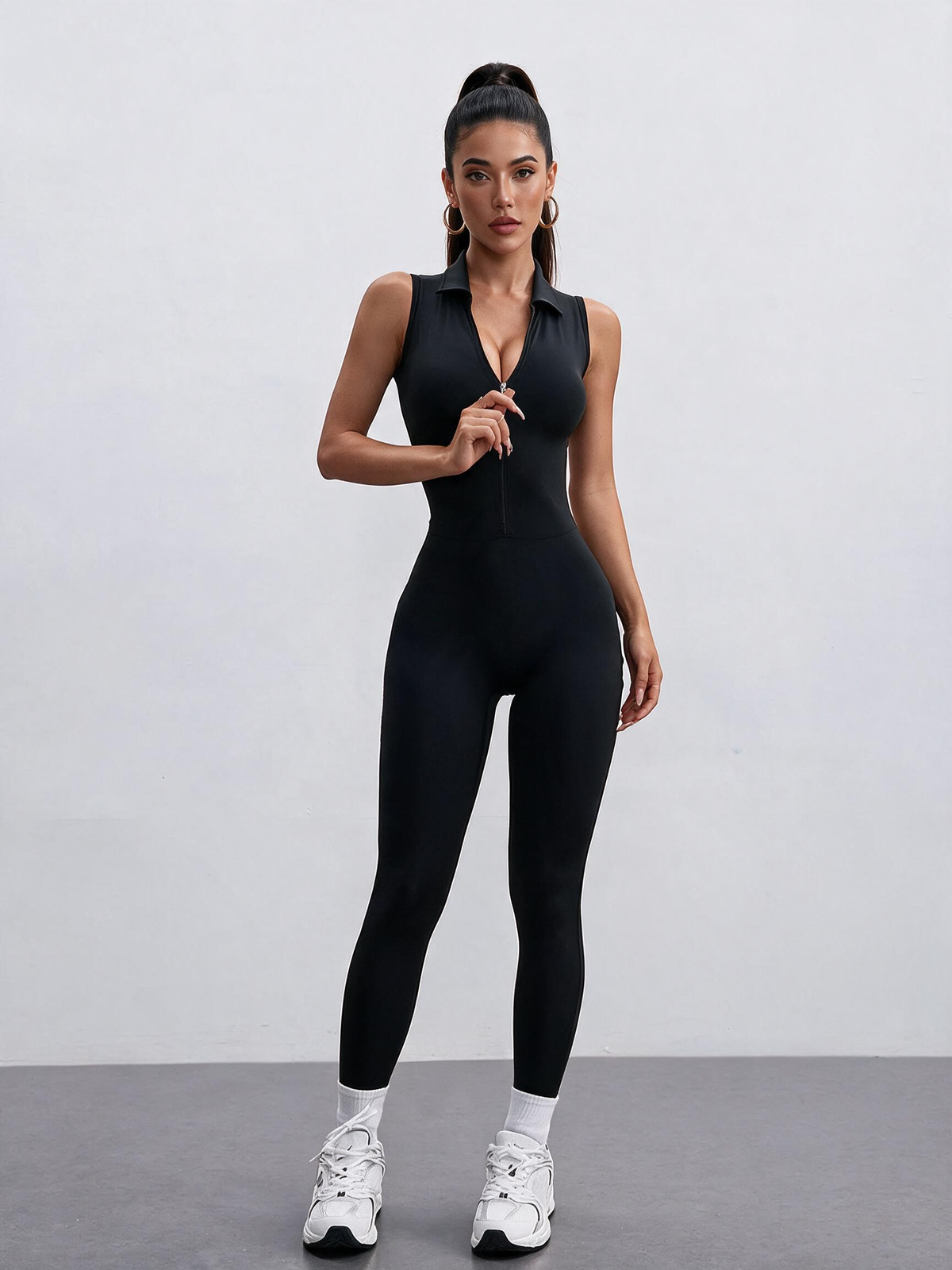 Lila Zen Sleeveless Mesh Collar Zipper Quick-Drying Shapewear for Sports Fitness and Yoga