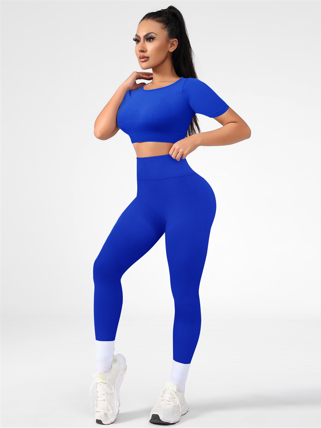 Lila Zen Seamless Gradient Contour Short Sleeve Crop Top & High-Waisted Leggings Set