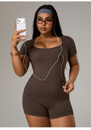 Lila Zen Seamless Square Neck Sculpting Short-Sleeve Romper