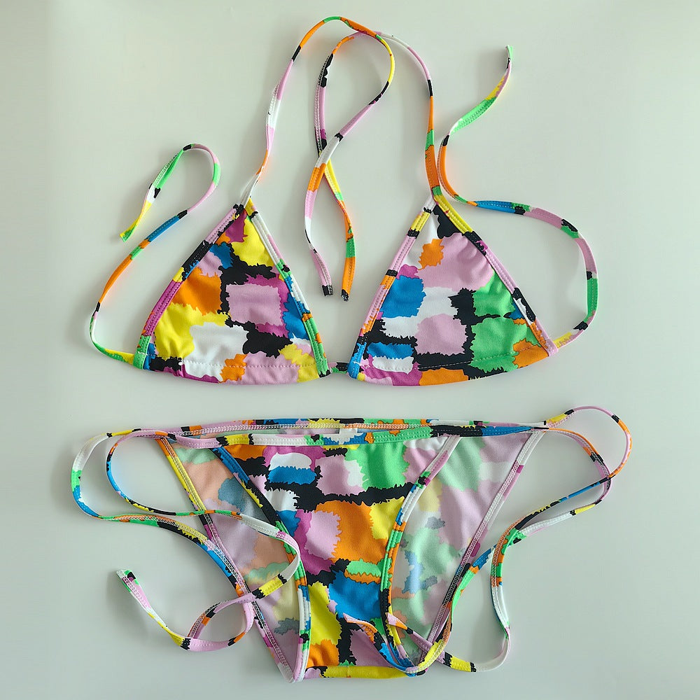 Multi-Print Sliding Triangle Tie-Side Bikini Set