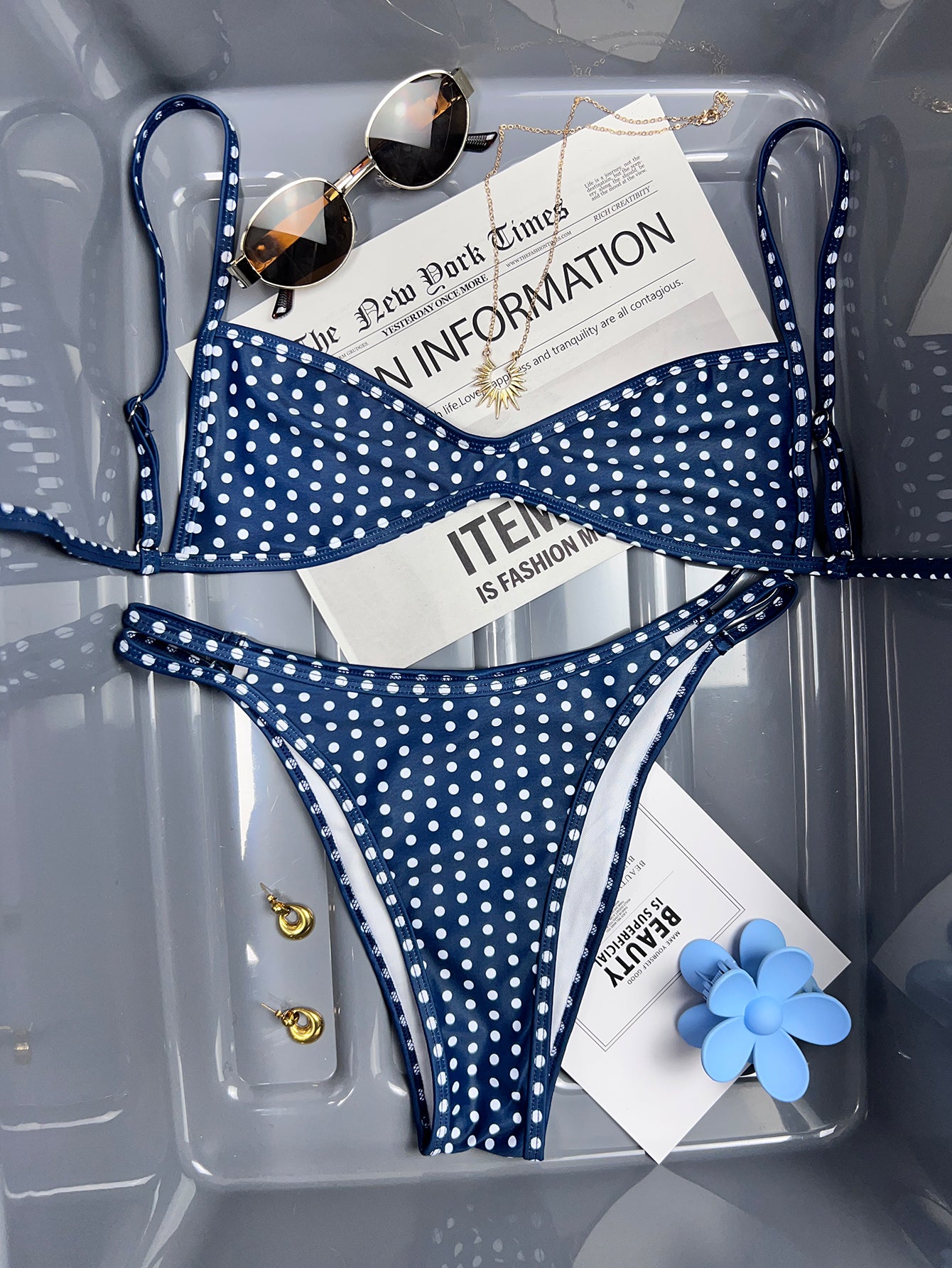 Lila Zen Vintage Print Scoop-Neck Double-Strap Bikini Set