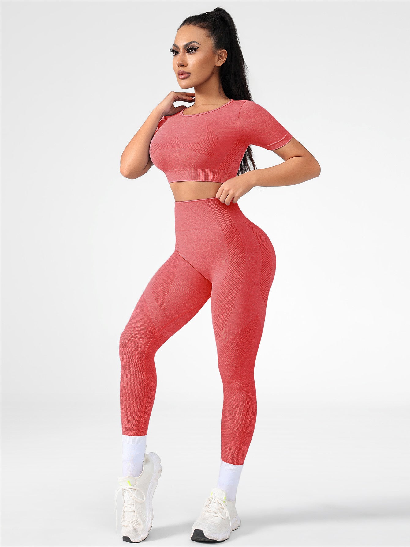 Lila Zen Seamless Gradient Contour Short Sleeve Crop Top & High-Waisted Leggings Set