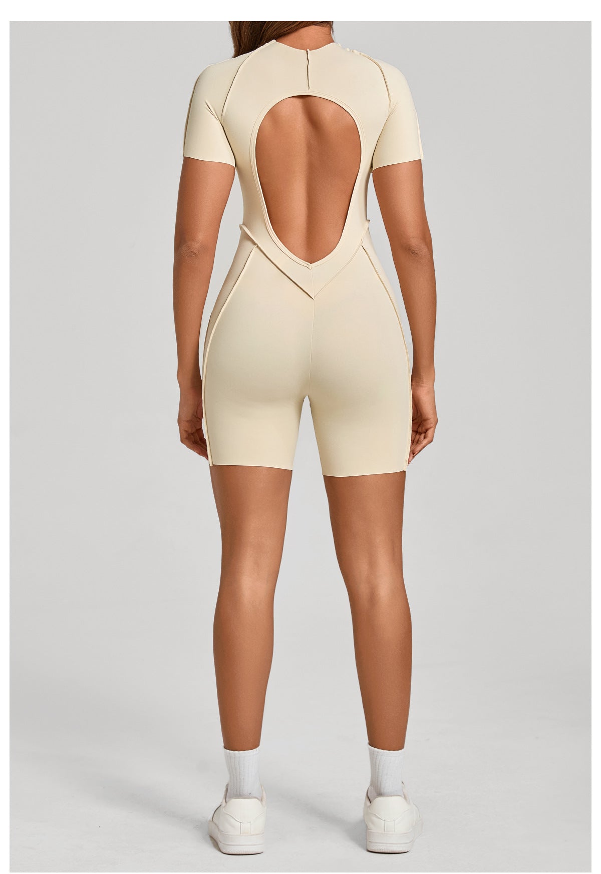 Lila Zen Sculpted Open-Back Short-Sleeve Yoga Romper