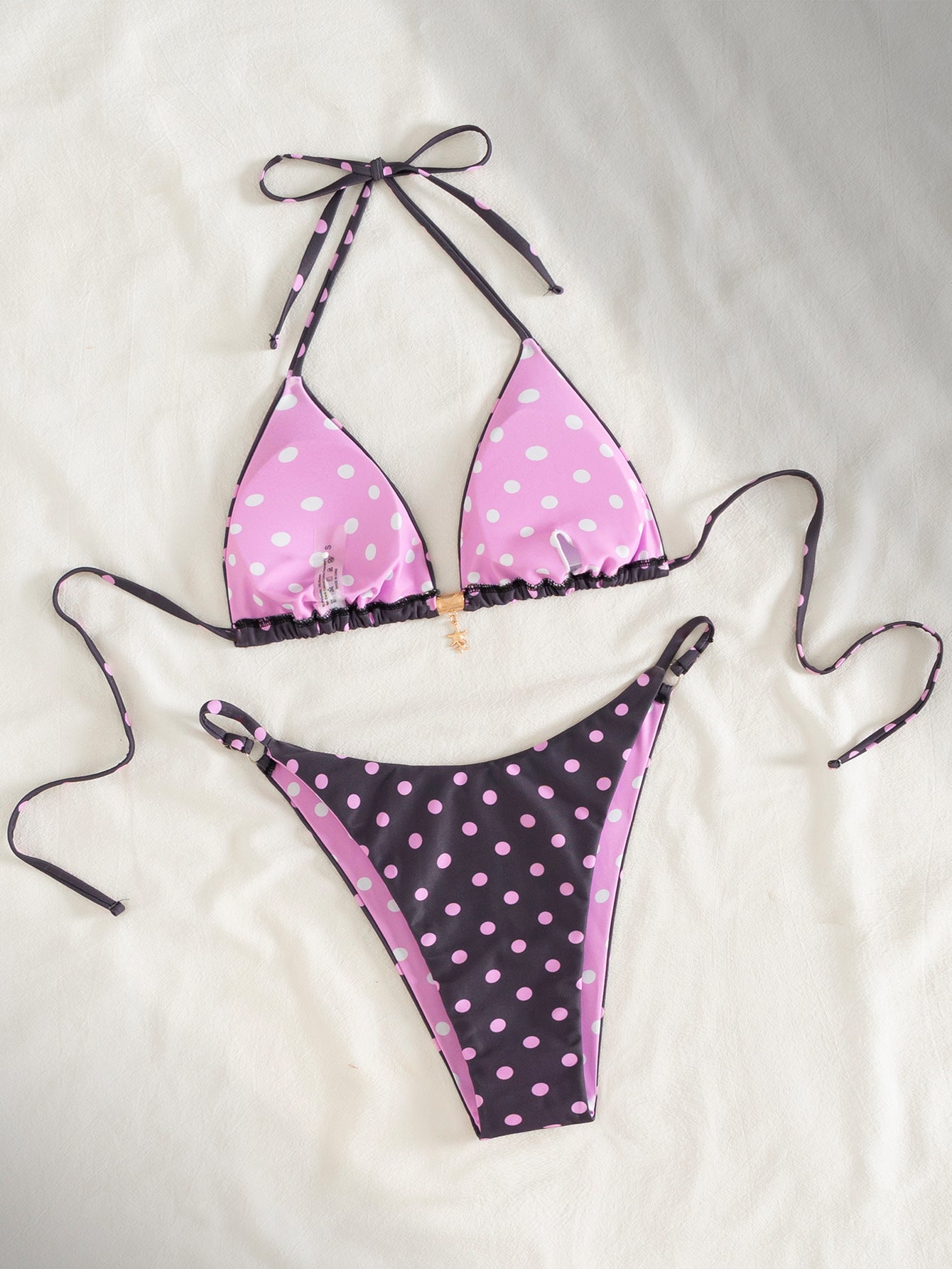 Pink Dot Charm Triangle Bikini Set